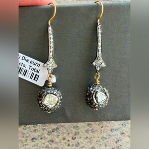 Elegant 14kt. Yellow Gold & Sterling Silver Diamond Dangle Earrings